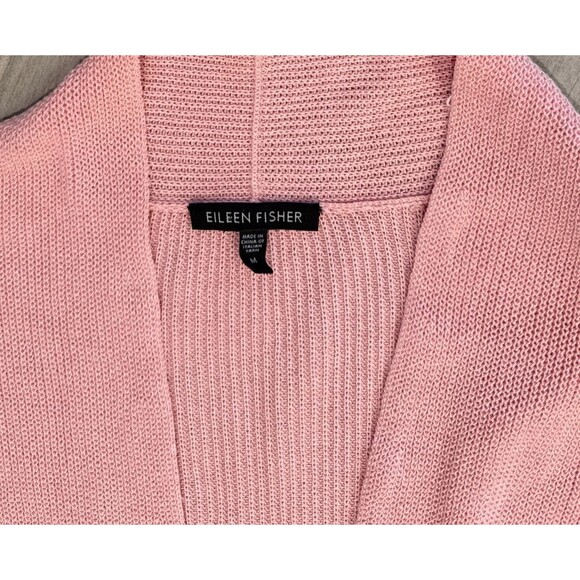 Eileen Fisher Cardigan Women M Pink Cotton Silk Italian Yarn Open Front Sweater - Picture 5 of 10